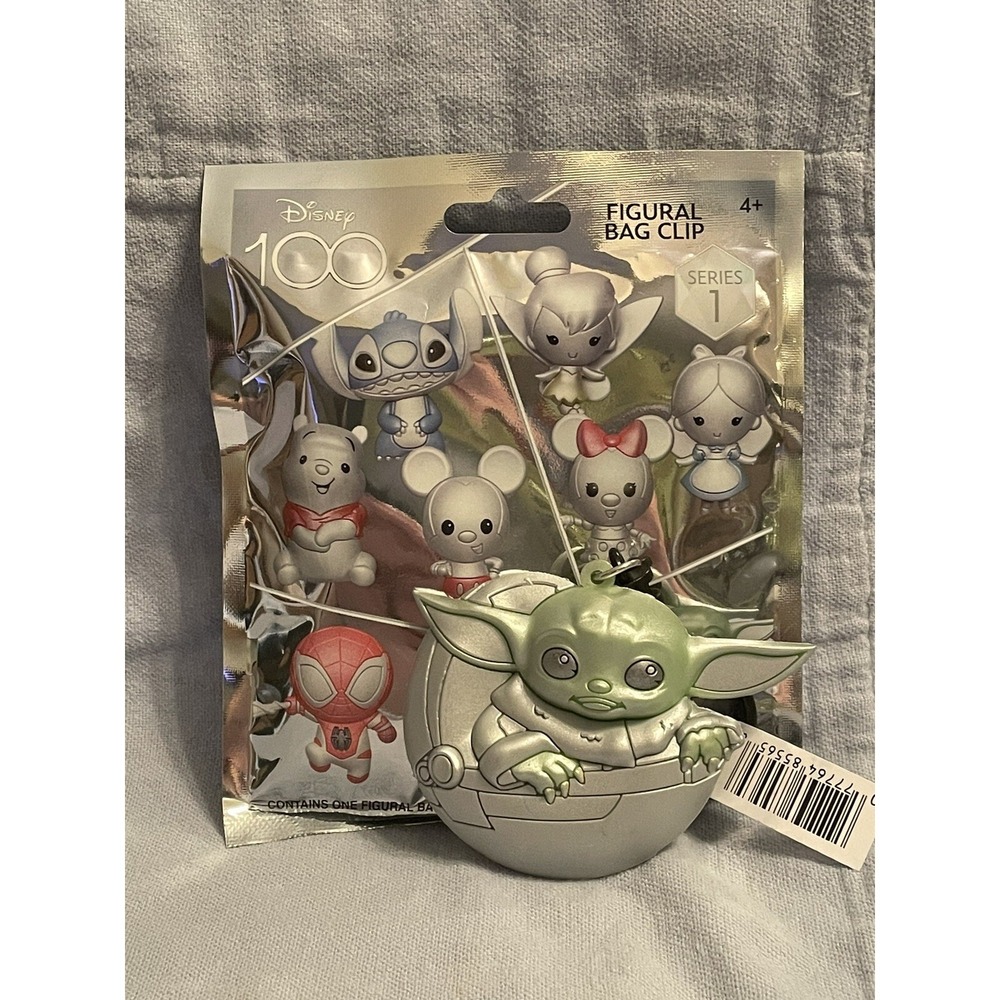 NEW Walt Disney 100 Series 1 Figural 3D Keychain Bag Clip Silver Gorgu Baby Yoda